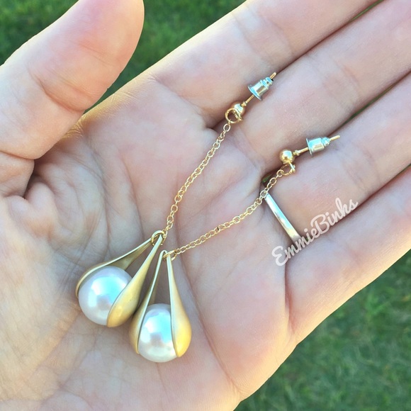 New Art Deco Suspension Pearl Drop Earrings | Faux Pearl Drop Dangle Earrings - Picture 8 of 16